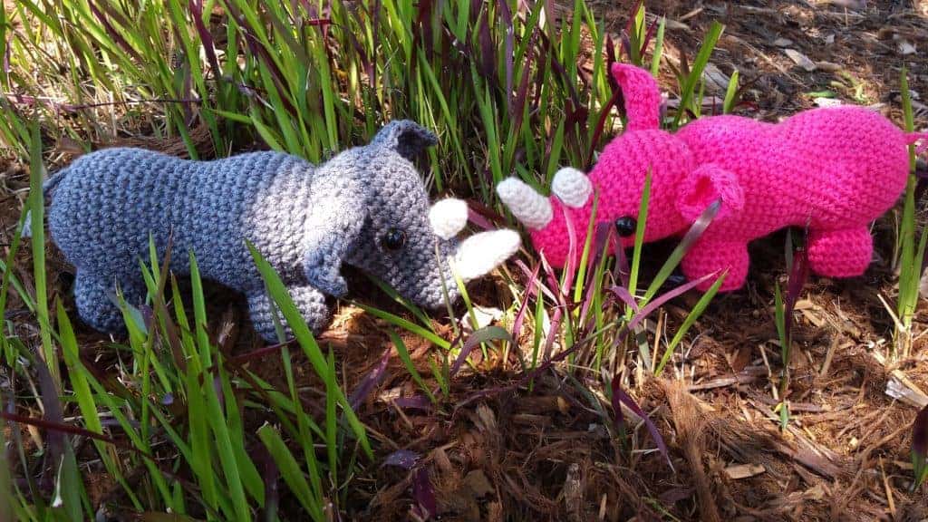 rhino plushie free crochet pattern from Hooked by Kati