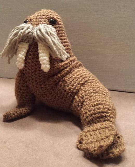 walrus plushie free crochet pattern from Hooked by Kati