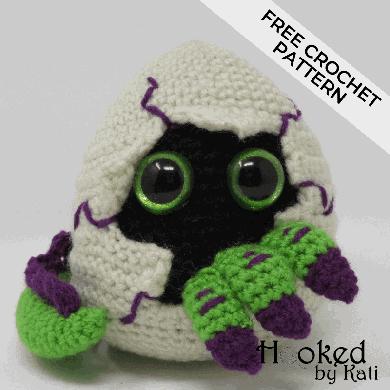 Hatching Dragon Egg Amigurumi Free Crochet Pattern. Also Hatching Dinosaur Egg. Complete video tutorial. Hooked by Kati