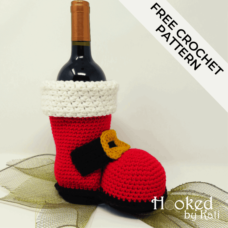 Santa boot free crochet pattern from Hooked by Kati