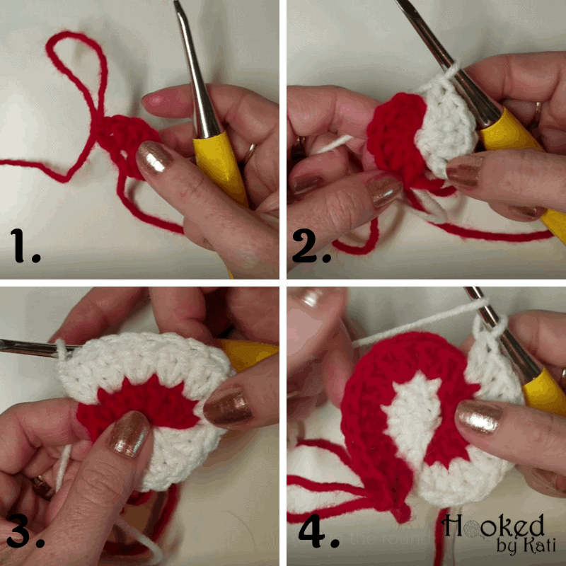 Two-color Spiral DC Video Tutorial, worked in the round, this crochet technique creates a flat circle alternating colors in a spiral pattern. Video tutorial by Hooked by Kati