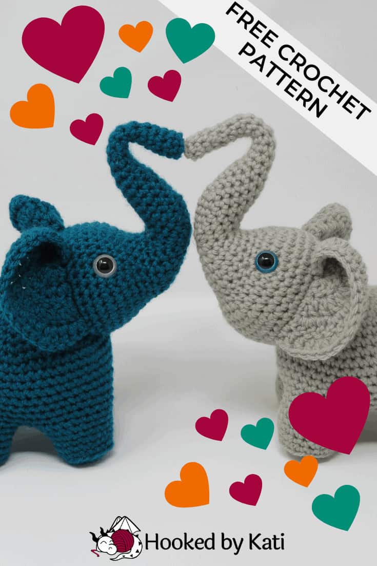 soft plushie elephants free crochet pattern from Hooked by Kati