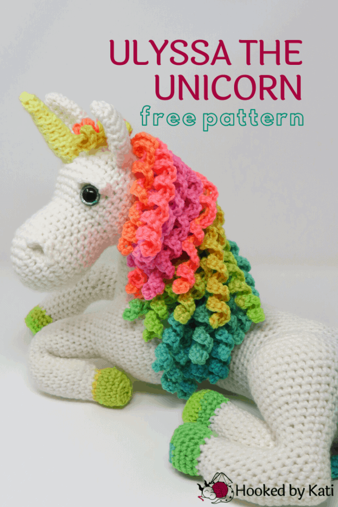 unicorn plushie free crochet pattern from Hooked by Kati