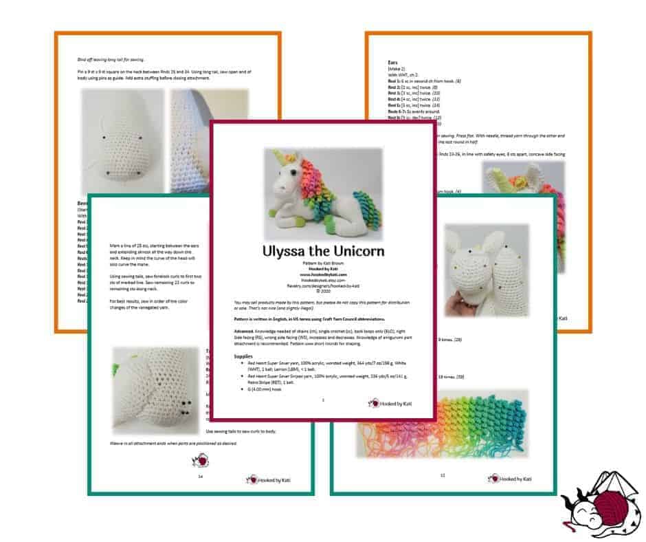 Ulyssa the Unicorn, free amigurumi crochet pattern by Hooked by Kati. 
