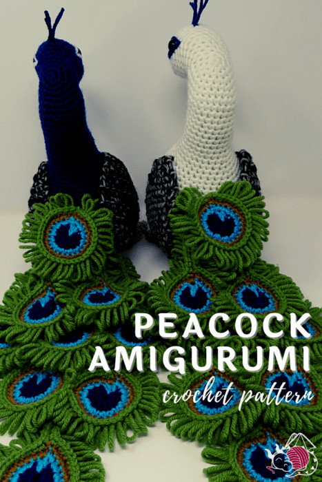peacock amigurumi plushie free crochet pattern from Hooked by Kati