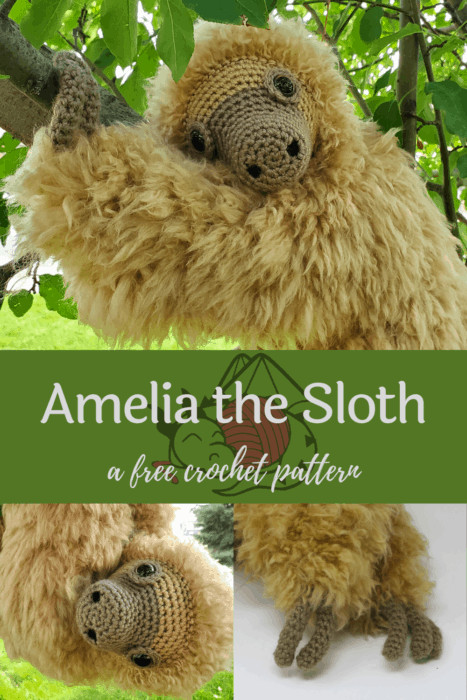 Amelia the Sloth free amigurumi crochet pattern, Hooked by Kati 