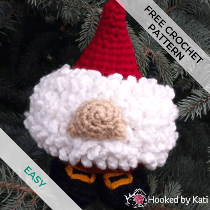 Crochet Santa gnome free crochet pattern from Hooked by Kati