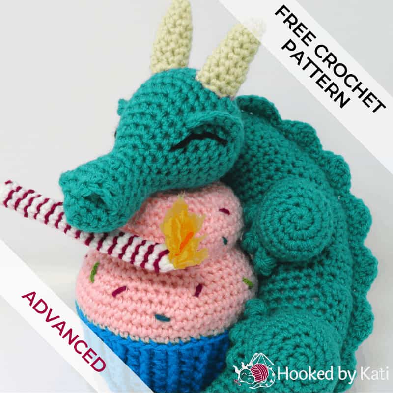 Cupcake dragon free crochet pattern from Hooked by Kati feature