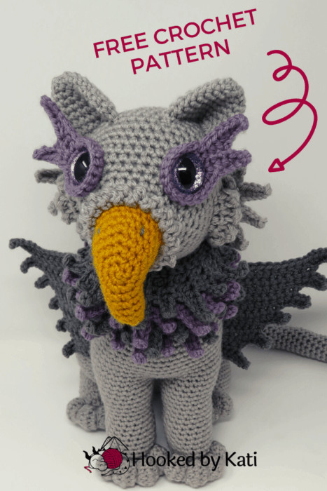 Owl cat mystical creature free crochet pattern from Hooked by Kati