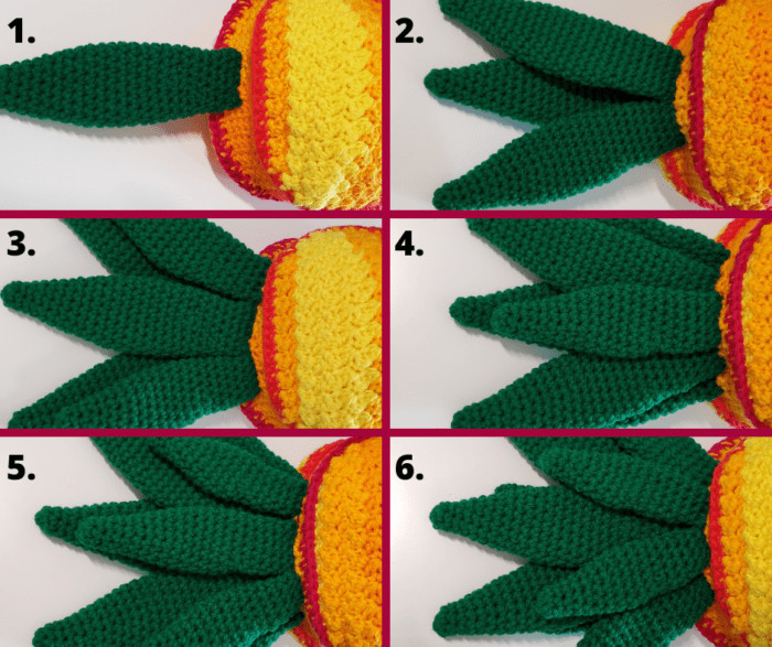 Parti Pineapple Cushion free crochet pattern from Hooked by Kati - leaf instructions