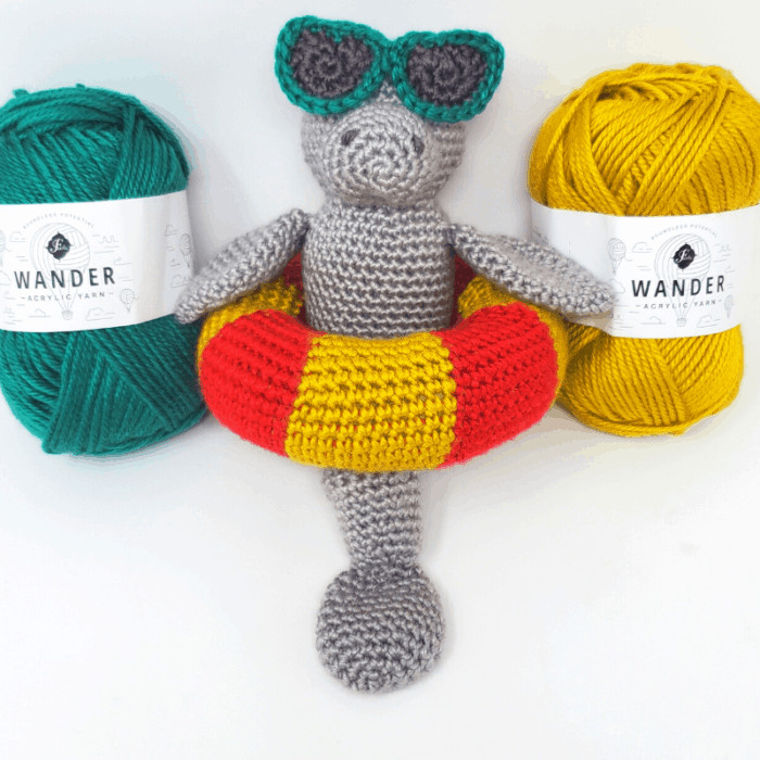 Crochet manatee plushie amigurumi from Hooked by Kati