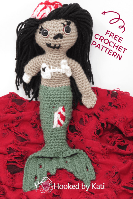 Zombie Mermaid Amigurumi free Crochet Pattern from Hooked by Kati image