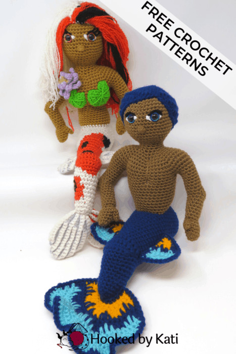 merman amigurumi plushie doll free crochet pattern from Hooked by Kati
