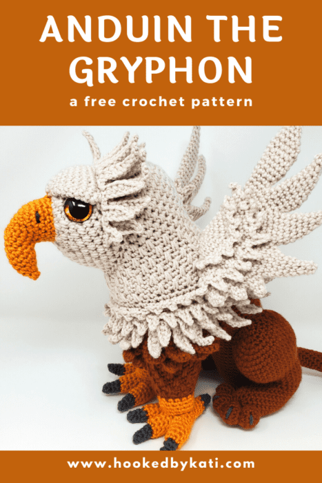 Anduin the Gryphon amigurumi crochet pattern from Hooked by Kati pin