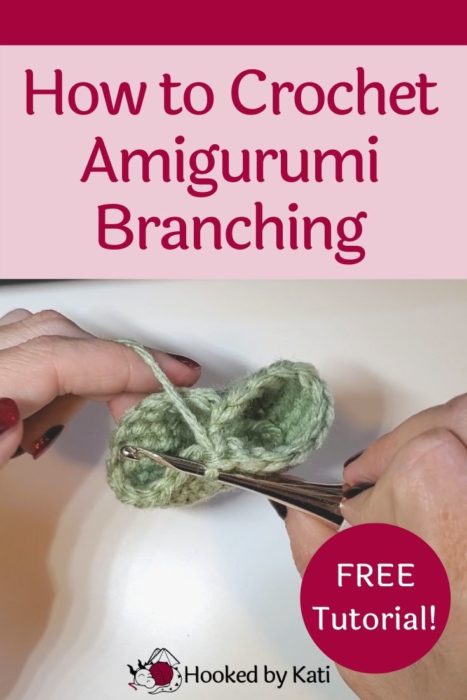 Learn how to branch parts for your next no-sew amigurumi crochet pattern with this easy-to-follow tutorial by Hooked by Kati. 