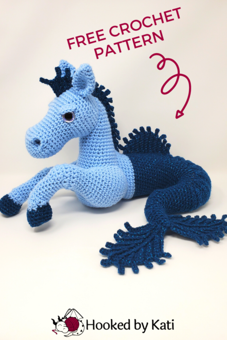 Loch Ness Monster plushie free crochet pattern from Hooked by Kati