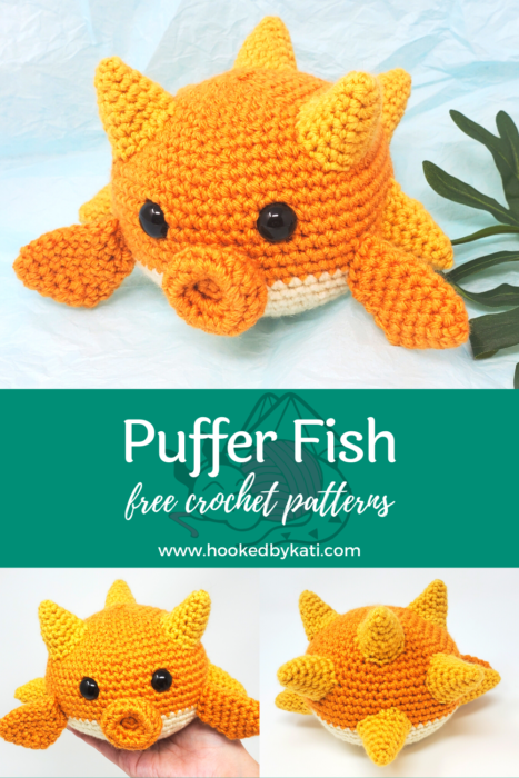 Puffer fish plushie free pattern by Hooked by Kati