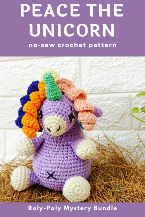 Peace the No-Sew Unicorn crochet amigurumi pattern pin