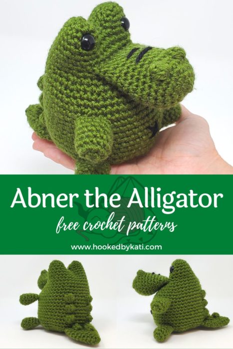 Alligator plushie free crochet pattern by Hooked by Kati