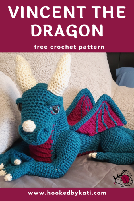 Large dragon free crochet pattern from Hooked by Kati