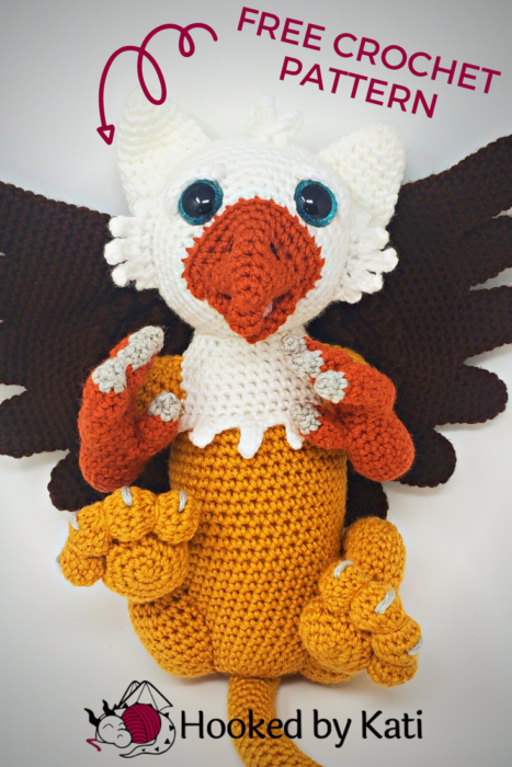 Baby gryphon plushie crochet pattern free amigurumi from Hooked by Kati