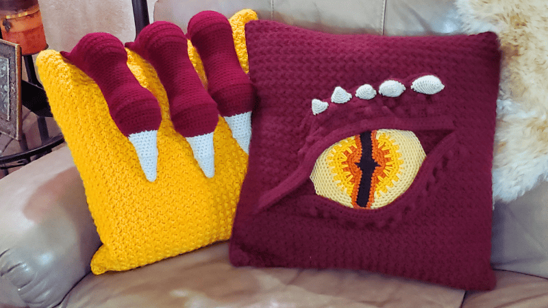 Dragon Claw and Dragon Eye Pillow Free Crochet Patterns - Hooked by Kati
